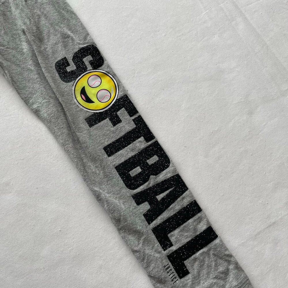 Justice Active Girls Size 7 Gray Softball Leggings With Purple Waistband - Picture 3 of 6